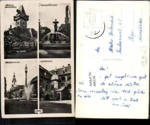 406538,Graz Landhaushof Uhrturm Brunnen Kirche Mehrbildkarte