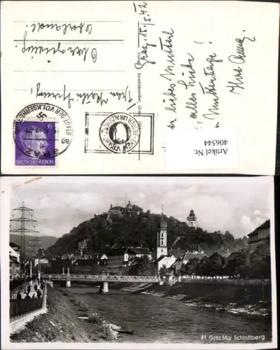 406544,Graz Teilansicht Mur Brücke m. Schlossberg