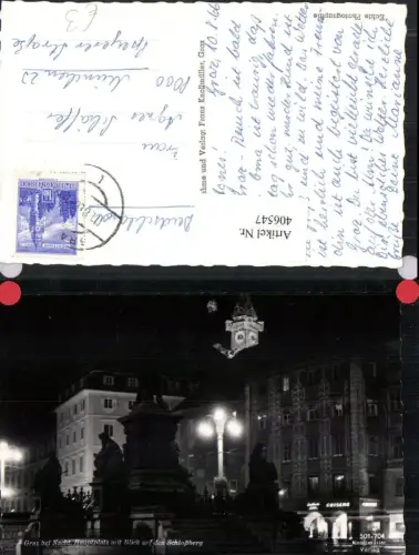 406547,Graz b. Nacht Hauptplatz m. Schlossberg Uhrturm