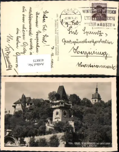 418875,Foto Ak Graz Schlossberg m. Uhrturm Lisl u. Bastei pub Steffen Lichtbild 1194