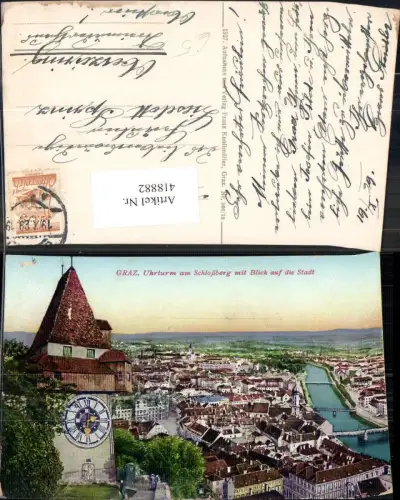418882,Graz Uhrturm a. Schlossberg m. Blick a. d. Stadt
