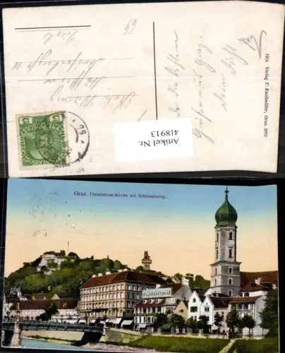 418913,Graz Franziskanerkirche m. Schlossberg Kirche Brücke
