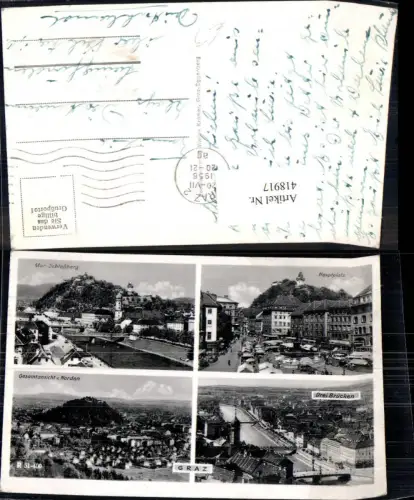 418917,Mehrbild Ak Graz Drei Brücken Hauptplatz Mur Schlossberg Ansicht v. Norden