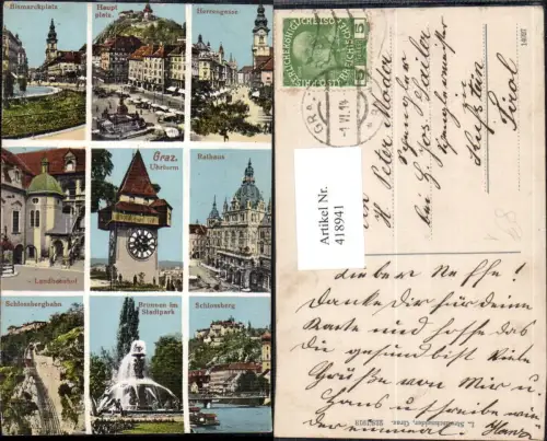 418941,Mehrbild Ak Graz Uhrturm Bismarckplatz Rathaus pub L. Strohschneider 218/1913