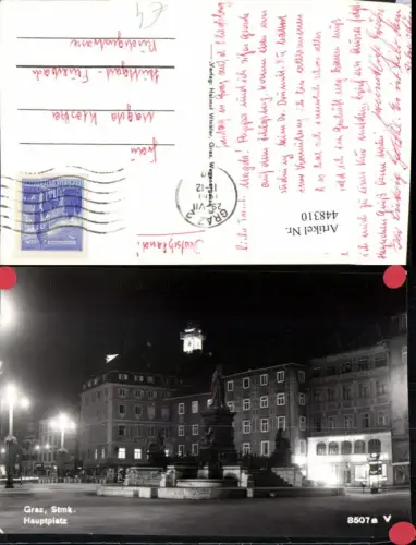 448310,Graz Hauptplatz b. Nacht Brunnen Denkmal Uhrturm