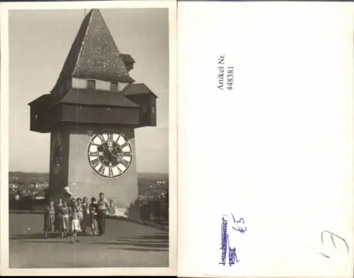 448381,Foto AK Graz Schlossberg Uhrturm Personen