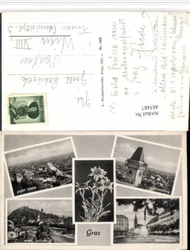 485487,Graz Totale Uhrturm Schlossberg Mehrbildkarte pub L. Strohschneider 1006