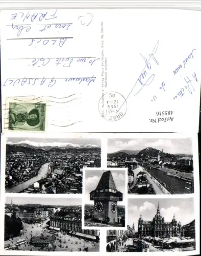 485516,Graz Totale Uhrturm Rathaus Mehrbildkarte