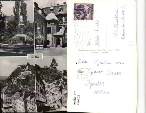 486908,Graz Schlossberg Uhrturm Brunnen Mehrbildkarte