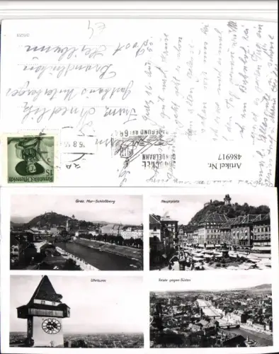 486917,Graz Totale Hauptplatz Uhrturm Mehrbildkarte
