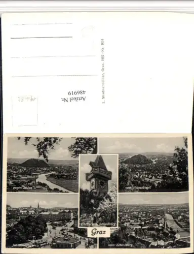 486919,Graz Totale Jakominiplatz Uhrturm Mehrbildkarte pub L. Strohschneider 1004