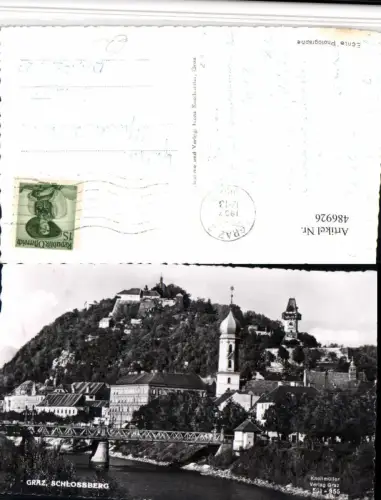 486926,Graz Teilansicht Brücke m. Schlossberg Uhrturm