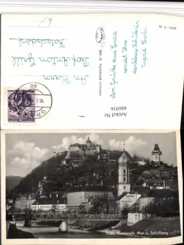 486936,Graz Teilansicht Mur Brücke m. Schlossberg