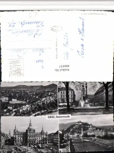 486937,Graz Totale Rathaus Brunnen Mur Schlossberg Mehrbildkarte