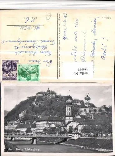 486938,Graz Teilansicht Mur Brücke m. Schlossberg