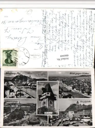 486949,Graz Totale Schlossberg Uhrturm Hauptplatz Mehrbildkarte