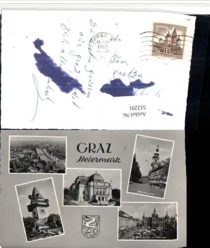 512291,Graz Totale Opernhaus Uhrturm Rathaus Mehrbildkarte