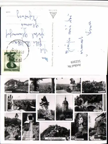 512319,Graz Totale Uhrturm Zahnradbahn Bastei Glockenturm Mehrbildkarte