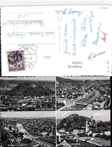 512322,Graz Totale Schlossberg Fluss Brücken Mehrbildkarte