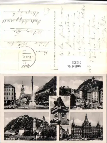 512323,Graz Rathaus Uhrturm Schlossberg Mehrbildkarte