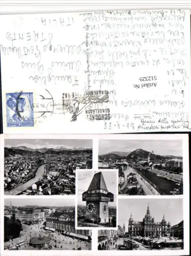 512329,Graz Totale Uhrturm Rathaus Jakominiplatz Mehrbildkarte