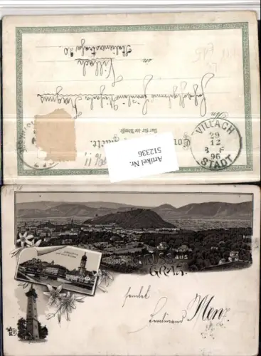 512336,Litho 1896 Gruß aus Graz Totale Hilmwarte Schlossberg Mehrbildkarte