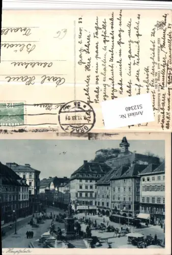 512340,Graz Hauptplatz Denkmal m. Schlossberg