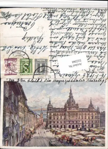 512341,Künstler AK Graz Hauptplatz Rathaus Herrengasse