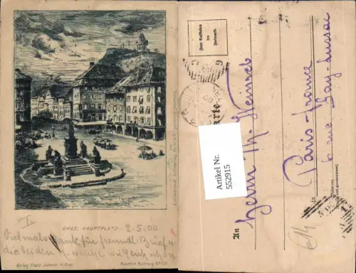 552915,tolle Künstler AK Radierung Graz Hauptplatz