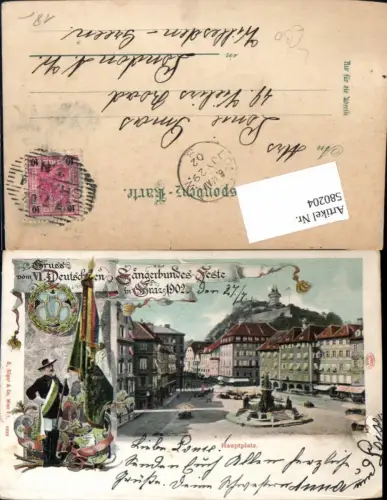 580204,tolle Lithographie Graz Gruß v. VI. Deutschen Sängerbundfest Graz Hauptplatz