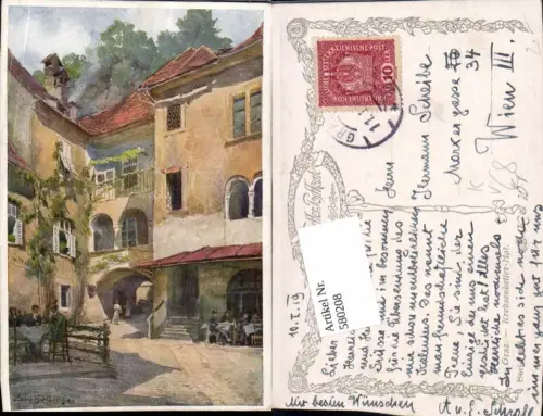 580208,Künstler AK Hans Götzinger Graz Krebsenkeller Hof pub B.K.W.I. 936-16