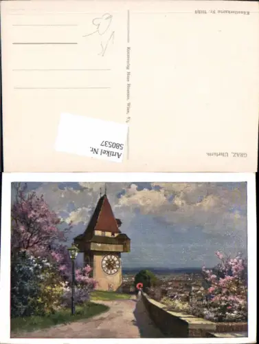 580537,Künstler AK Graz Uhrturm Schlossberg pub Hausner 7012/2