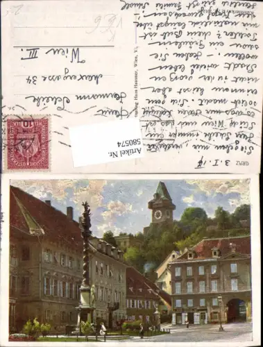 580574,Künstler AK Graz Hauptplatz Uhrturm pub Hausner 7012-16