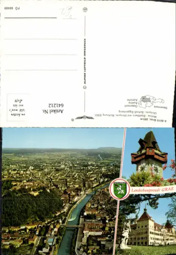 641212,Mehrbild Ak Graz Stadtkern Uhrturm Schloß Eggenberg pub Alpine Luftbild FÖ 60489