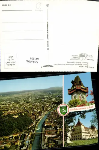 641234,Mehrbild Ak Graz Stadtkern Uhrturm Schloss Eggenberg pub Alpine Luftbild FÖ 60489