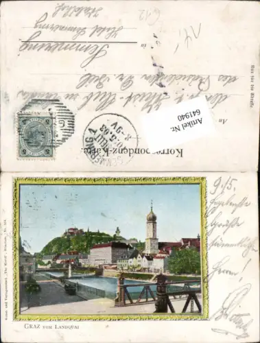 641940,tolle Lithographie Graz vom Landquai 1899