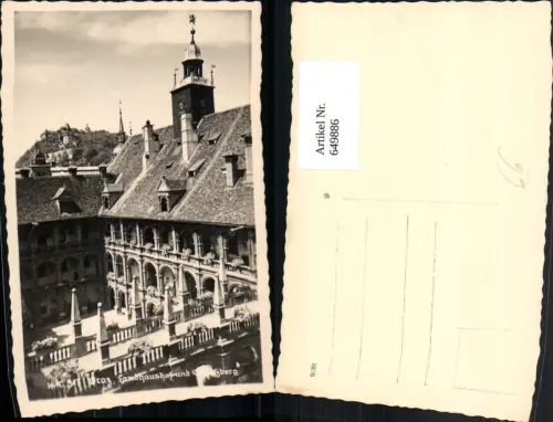 649886,Foto Ak Graz Landhaushof u. Schlossberg Uhrturm