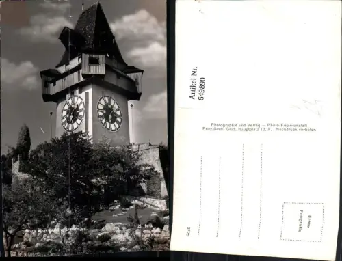 649890,Foto Ak Graz Bürgerbastei u. Uhrturm Uhr pub Fritz Gratl 21