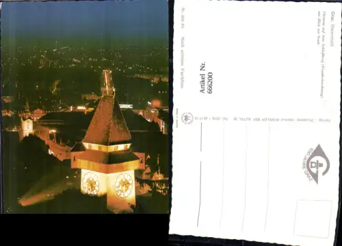 666200,Graz Uhrturm a. d. Schloßberg Festbeleuchtung mit Blick auf Stadt