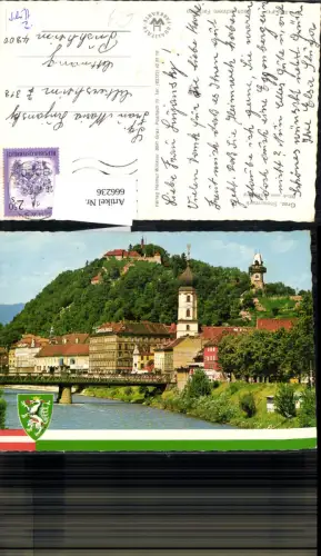 666236,Graz Blick zum Schloßberg Uhrturm Brücke