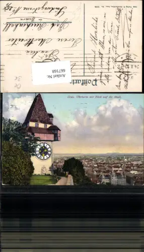 667168,Graz Uhrturm mit Blick auf die Stadt
