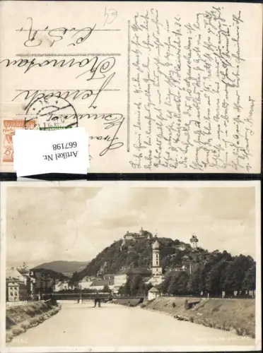 667198,Foto Ak Graz Ansicht mit Brücke Schlossberg