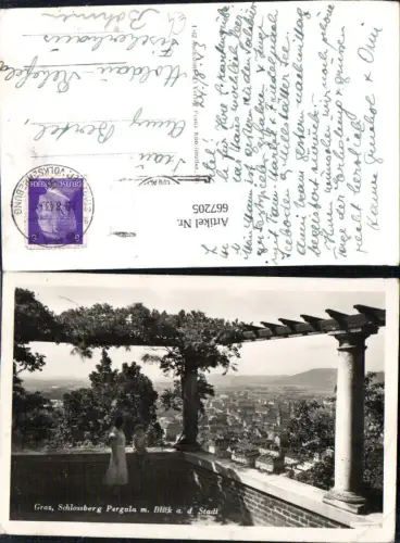 667205,Foto Ak Graz Schlossberg Pergola m. Blick auf d. Stadt