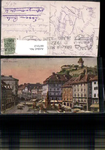 667212,Künstler Ak Graz Hauptplatz mit Uhrturm pub Kranz Knollmüller 500/100