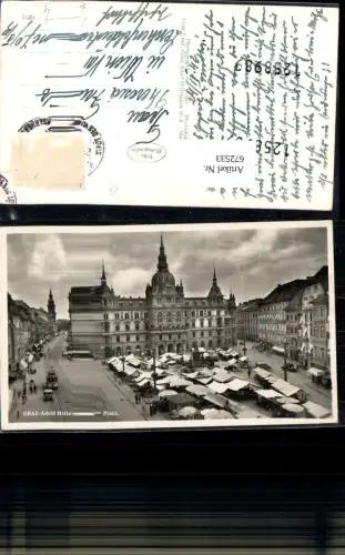672533,Foto Ak Graz Hauptplatz m. Markt Straßenbahn pub Fritz Gratl