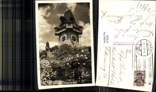 673550,Foto Ak Graz Schlossberg Uhrturm v. d. Bürgerbastei