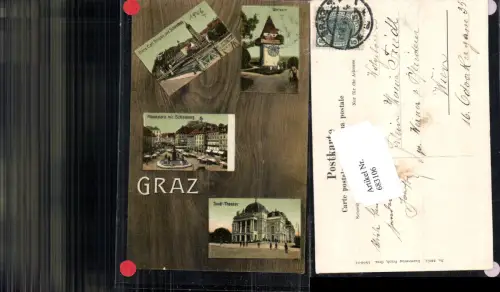 683106 tolle Schmuckkarte Graz Stadt Theater Schlossberg Uhrturm Franz Carl Brücke