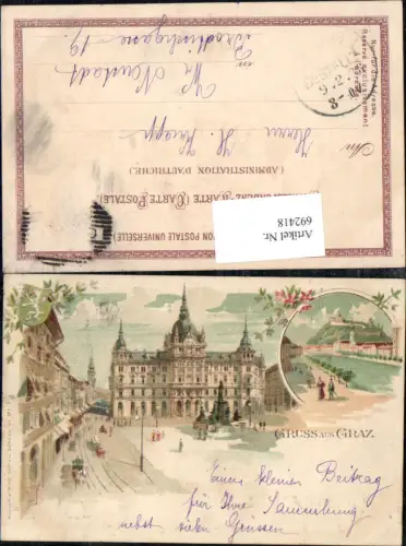 692418 tolle Lithographie Graz Hauptplatz pub Müller e Trüb 171