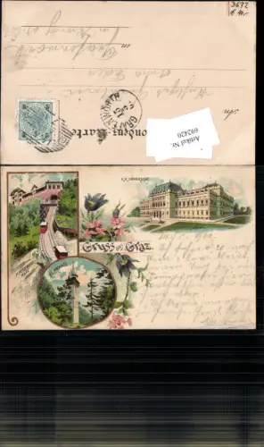 692420 tolle Lithographie Graz K.K. Universität Schlossbergbahn Hilmwarte gel Grafenwörth