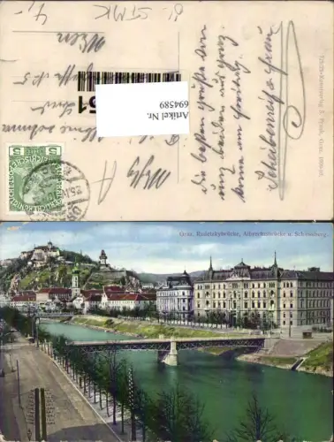 694589 Graz Radetzkybrücke Albrechtsbrücke Schlossberg pub S. Frank 725/25